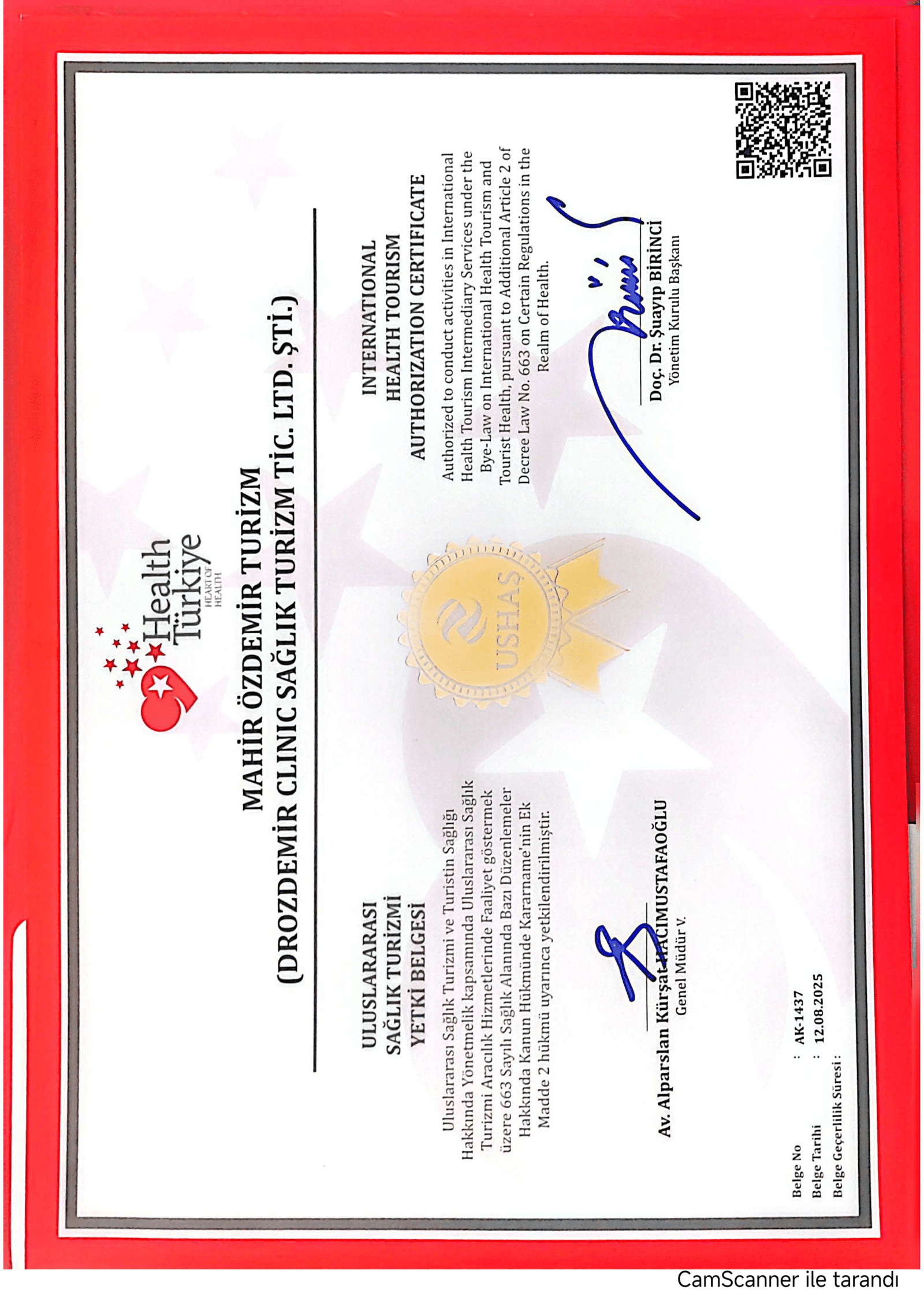 Uluslararası Sağlık Turizmi Yetki Belgesi